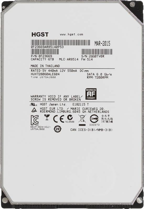 Жесткий диск HGST SATA-III 6Tb 0F23669 HUH728060ALE604 Ultrastar HE8 (7200rpm) 128Mb 3.5" в интернет магазине soman
