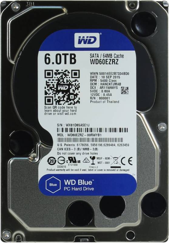Жесткий диск WD Original SATA-III 6Tb WD60EZRZ Blue (5400rpm) 64Mb 3.5" в интернет магазине soman