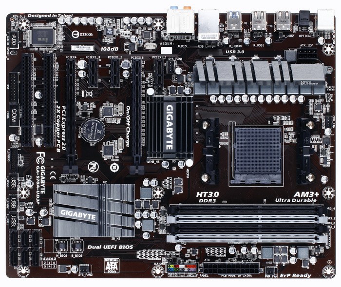 Материнская плата Gigabyte GA-970A-UD3P Soc-AM3+ AMD 970 4xDDR3 ATX AC`97 8ch(7.1) GbLAN RAID RAID1 RAID5 RAID10 в интернет магазине soman