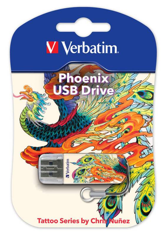 Флеш Диск Verbatim 16Gb Store n Go Mini Tattoo Edition Phoenix 49887 USB2.0 белый/рисунок в интернет магазине soman